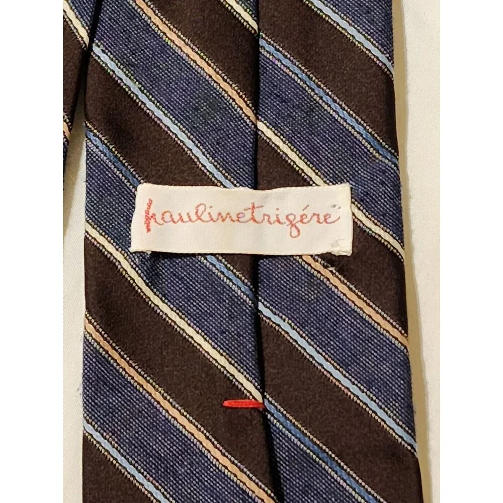 #7710 Hauline Trigere Blue and Brown Mens Striped Necktie, Tie